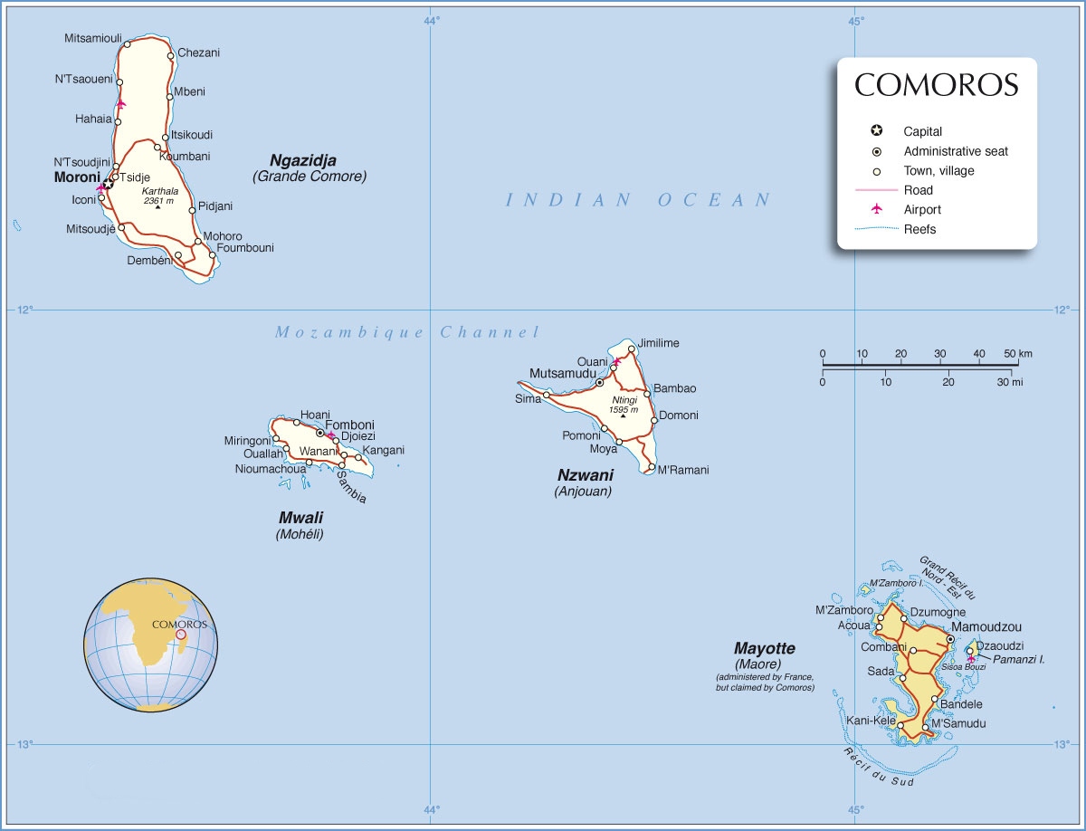 Bản đồ nước Comoros (Comoros Map) khổ lớn năm 2023