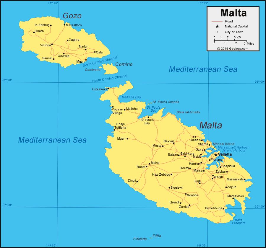 Bản đồ nước Malta (Malta Map) khổ lớn năm 2023