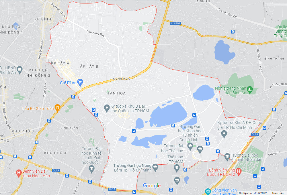 Bản đồ hành chính phường Đông Hòa, thành phố Dĩ An