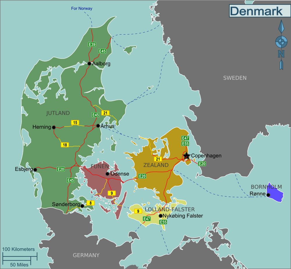Bản đồ nước Đan Mạch (Denmark Map) khổ lớn năm 2023