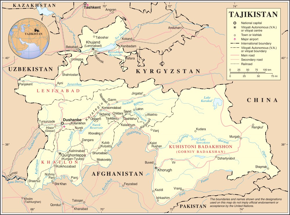 Bản đồ nước Tajikistan (Tajikistan Map) khổ lớn năm 2023