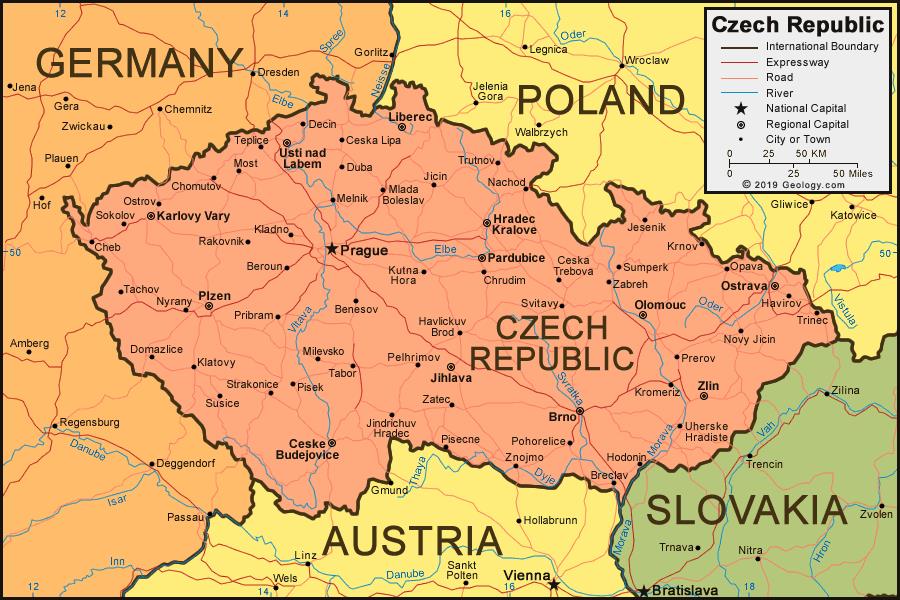 Bản đồ nước Séc (Czech Map) khổ lớn năm 2023