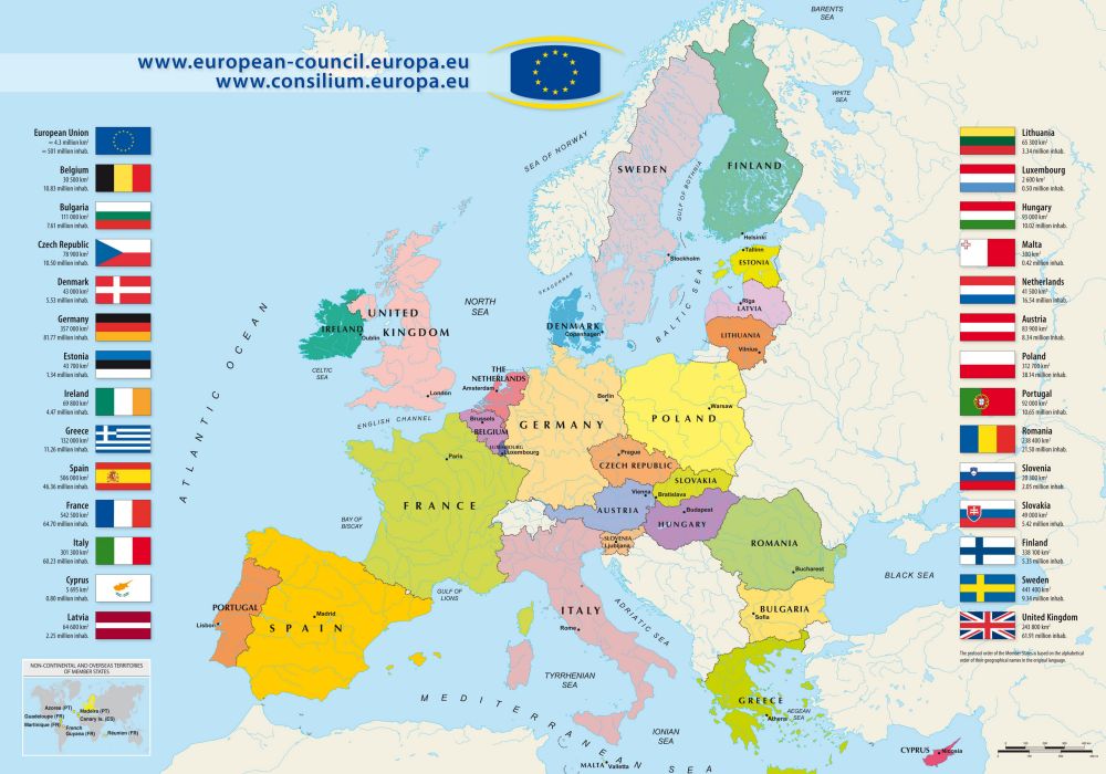 Bản đồ các nước Châu Âu (Europe Map) khổ lớn mới nhất năm 2023