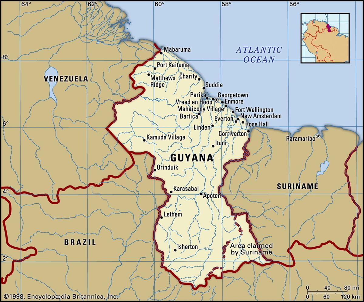 Bản đồ nước Guyana (Guyana Map) khổ lớn năm 2023