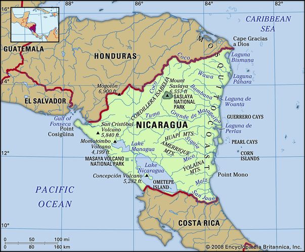 Bản đồ nước Nicaragua (Nicaragua Map) khổ lớn năm 2023