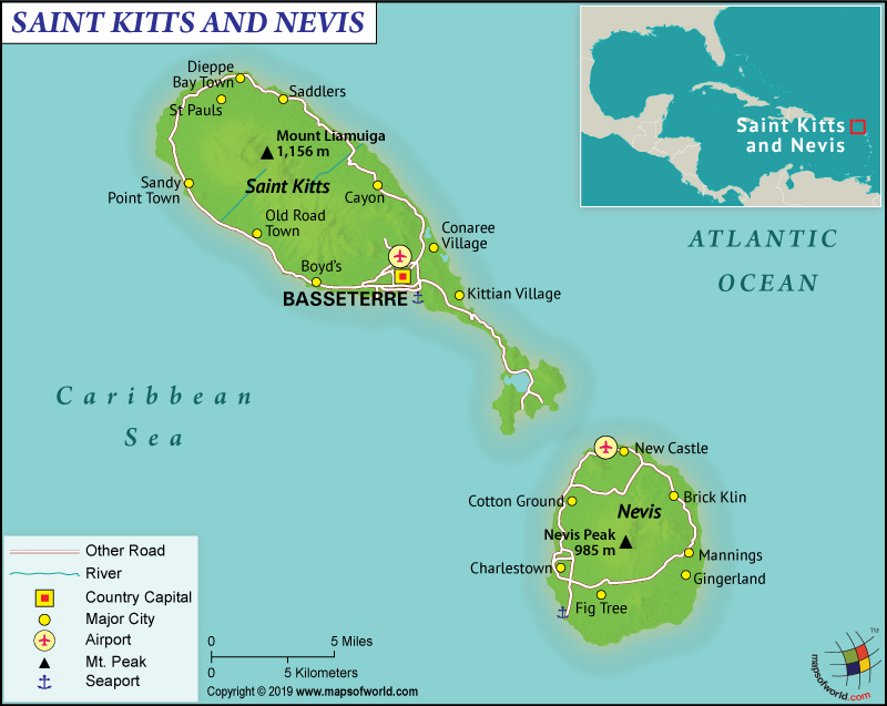 Bản đồ nước Saint Kitts và Nevis (Saint Kitts and Nevis Map) năm 2023