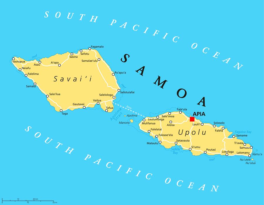 Bản đồ nước Samoa (Samoa Map) khổ lớn năm 2023