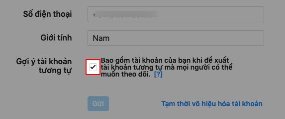 Nhấn bỏ dấu tích tại mục Gợi ý tài khoản tương tự Nhấn bỏ dấu tích tại mục Gợi ý tài khoản tương tự