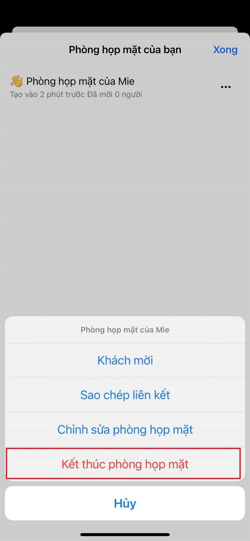 4 Chọn Kết thúc phòng họp mặt