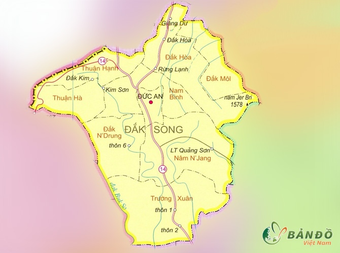 Bản đồ hành chính các xã tại Huyện Đắk Song