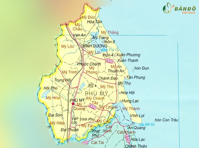 Bản đồ hành chính các xã tại huyện Phù Mỹ
