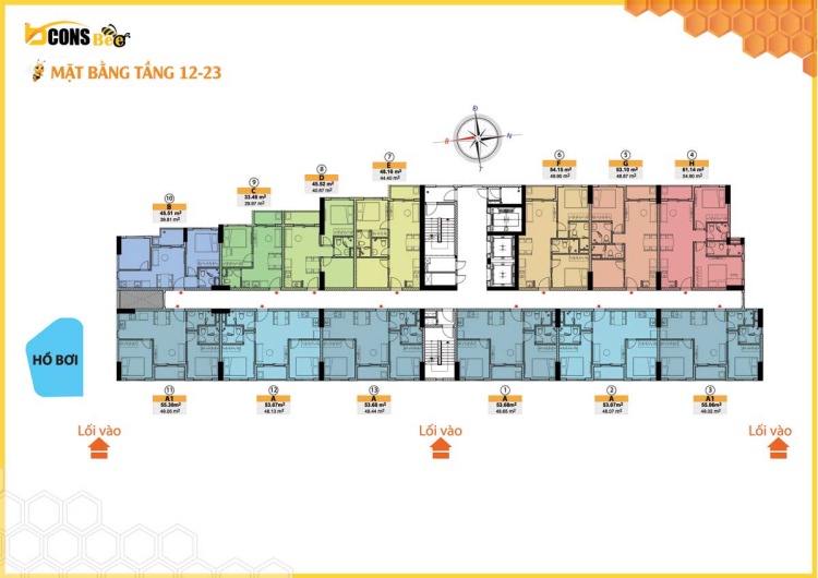 Phối cảnh mặt bằng tầng 11 -23 dự án căn hộ