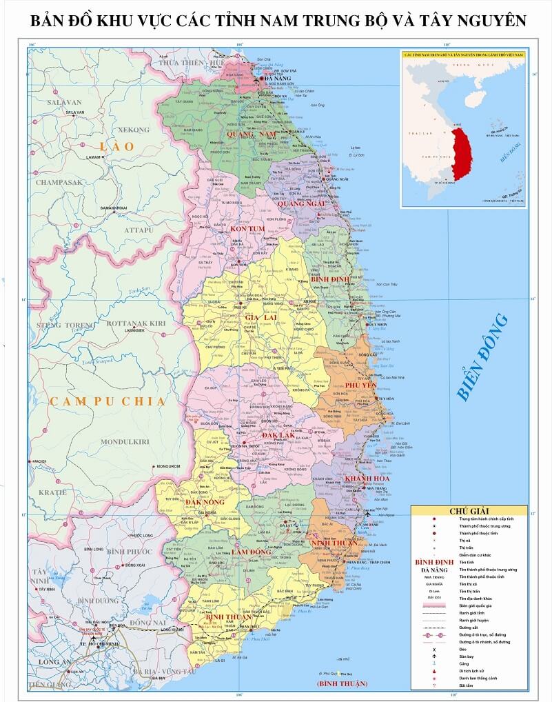 Bản đồ khu vực Nam Trung Bộ và Tây Nguyên