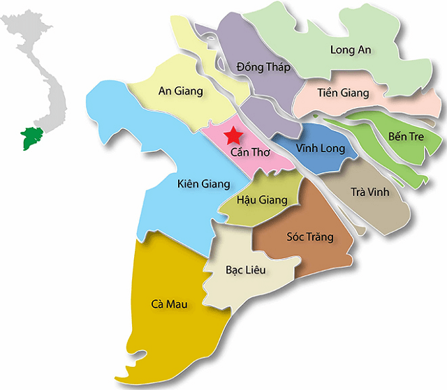 13 tỉnh thành ở vùng Đồng bằng sông Cửu Long