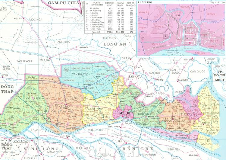Bản đồ hành chính các xã, huyện, thành phố của tỉnh Tiền Giang 2022