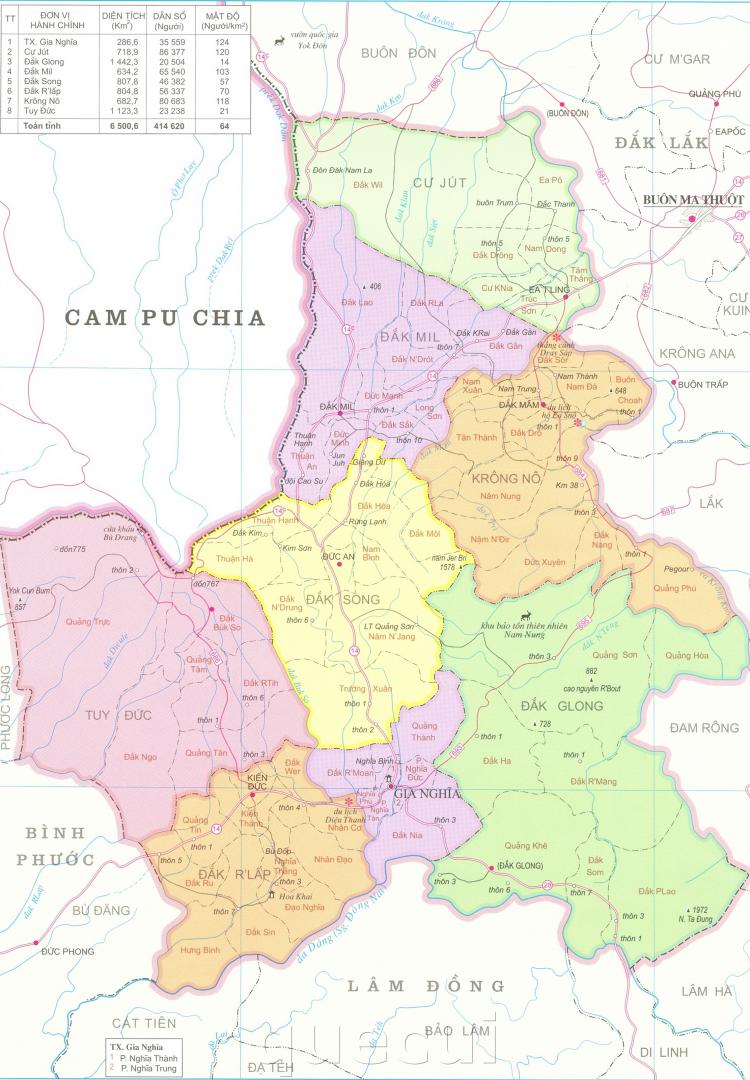 Bản đồ hành chính tỉnh Daklak