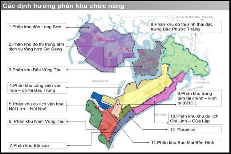 Bản đồ quy hoạch các phân khu tại Thành phố Vũng Tàu
