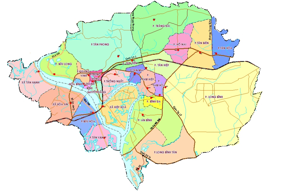Bản đồ hành chính Thành phố Biên Hòa năm 2022