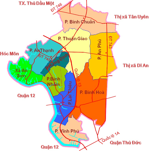 Vị trí các phường và xã trên thành phố Thuận An