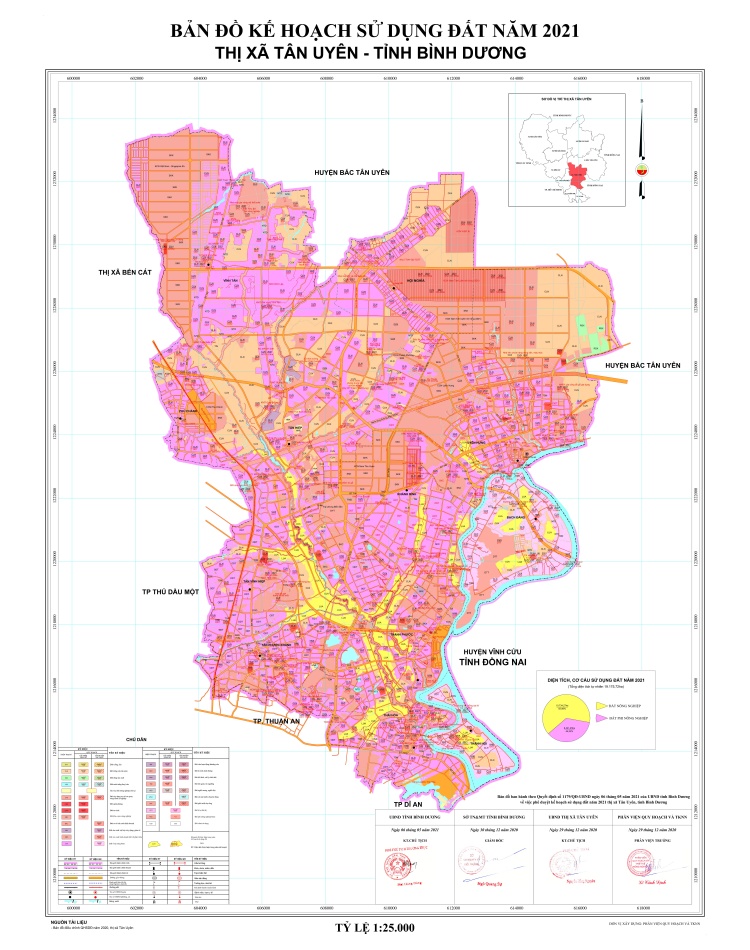 Bản đồ Kế hoạch sử dụng đất tại thị xã Tân Uyên năm 2021