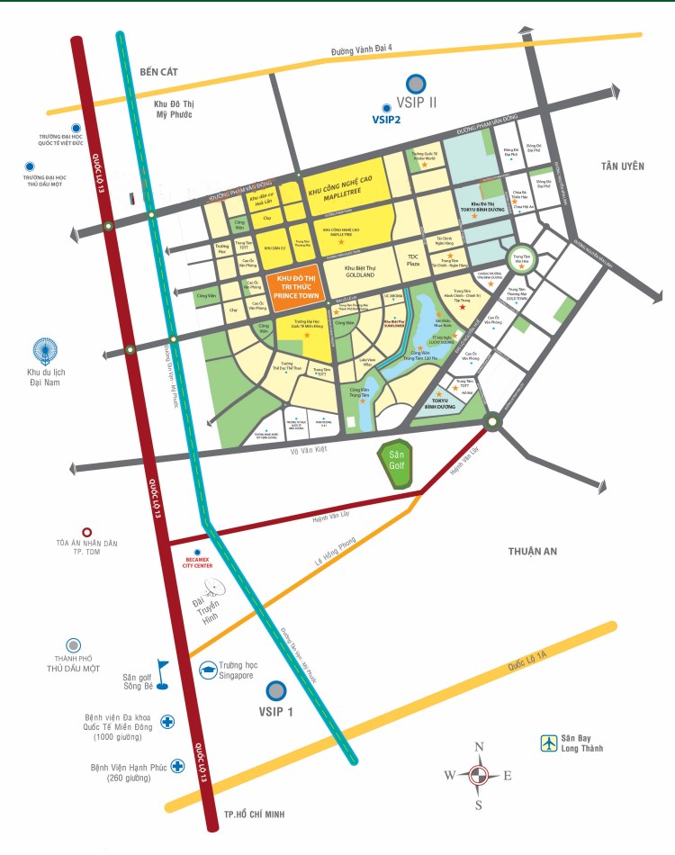 Bản đồ thành phố Mới Bình Dương khổ lớn năm 2022