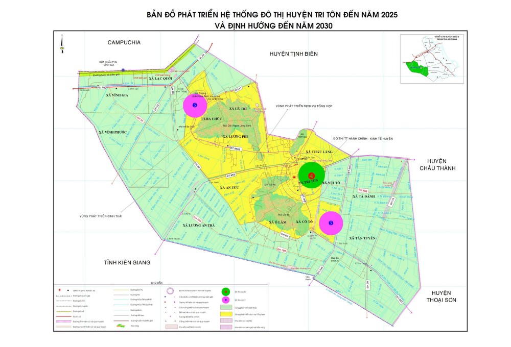 Bản đồ phát triển hệ thống đô thị huyện Tri Tôn đến năm 2025 và định hướng đến năm 2030