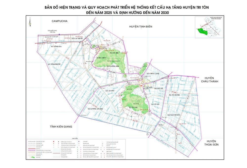 Bản đồ hiện trạng và quy hoạch phát triển kinh tế - xã hội huyện Tri Tôn đến năm 2025 và định hướng đến năm 2030