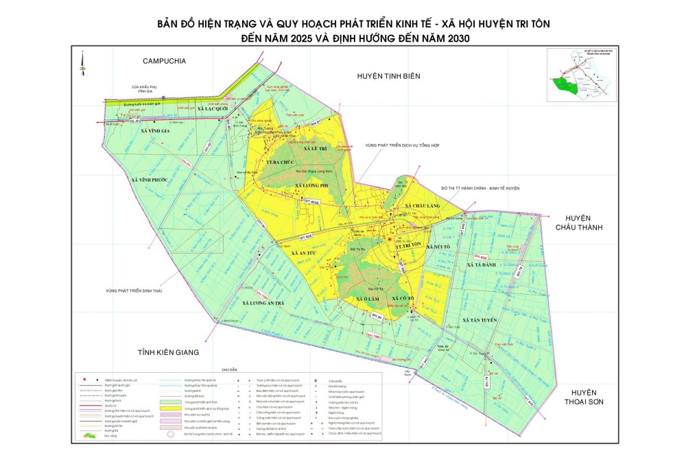 Bản đồ hiện trạng và quy hoạch phát triển kinh tế - xã hội huyện Tri Tôn đến năm 2025 và định hướng đến năm 2030
