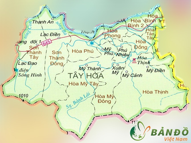 Bản đồ các xã tại huyện Tây Hòa