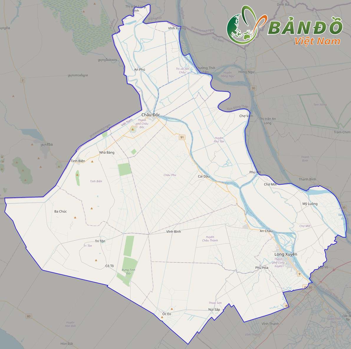 Bản đồ tỉnh An Giang trên nền Open Street Map