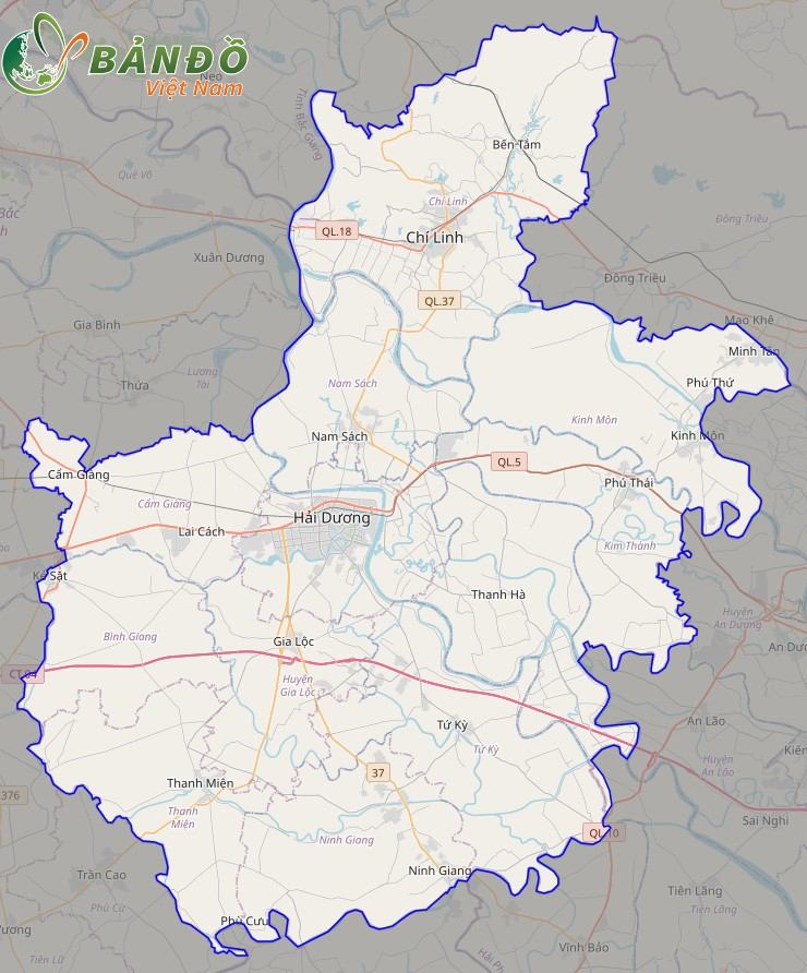 Bản đồ tỉnh Hải Dương ở trên nền Open Street Map