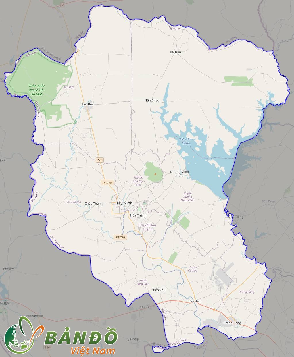Bản đồ tỉnh Tây Ninh trên nền Open Street Map