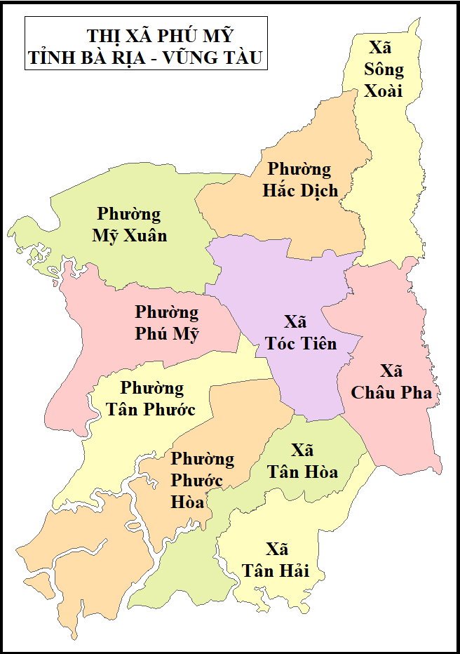 Bản đồ hành chính thị xã Phú Mỹ năm 2022