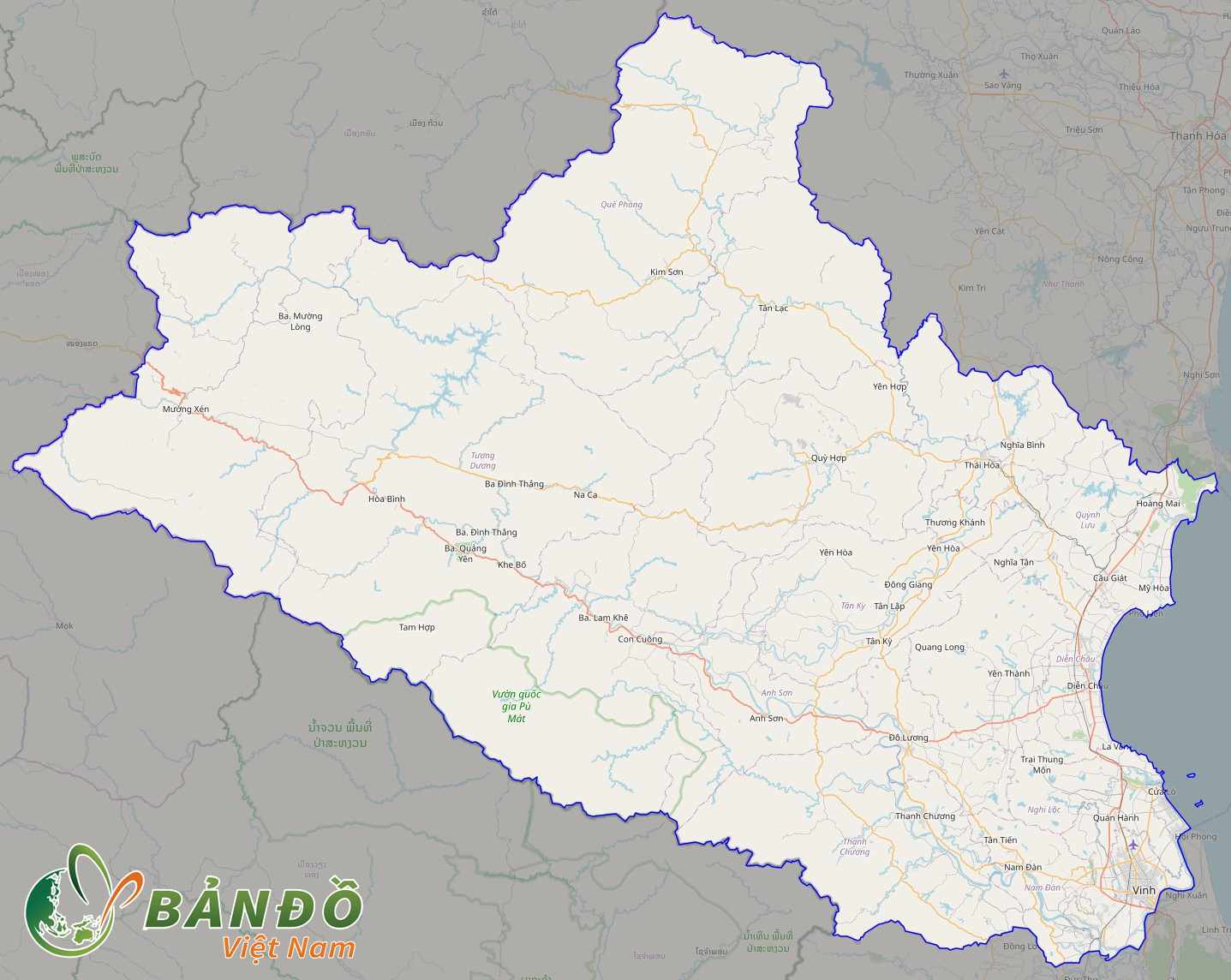 Bản đồ tỉnh Nghệ An ở trên nền tảng Open Street Map