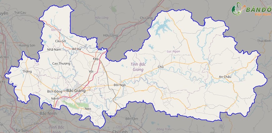 Bản đồ tỉnh Bắc Giang ở trên nền tảng Open Street Map