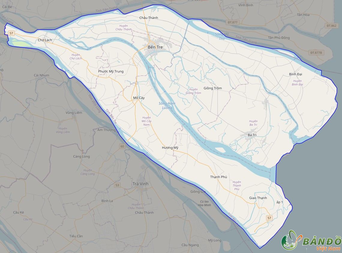 Bản dồ tỉnh Bến Tre ở trên nền tảng Open Street Map