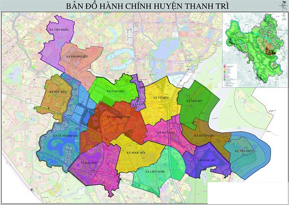 Bản đồ hành chính huyện Thanh Trì khổ lớn năm 2022