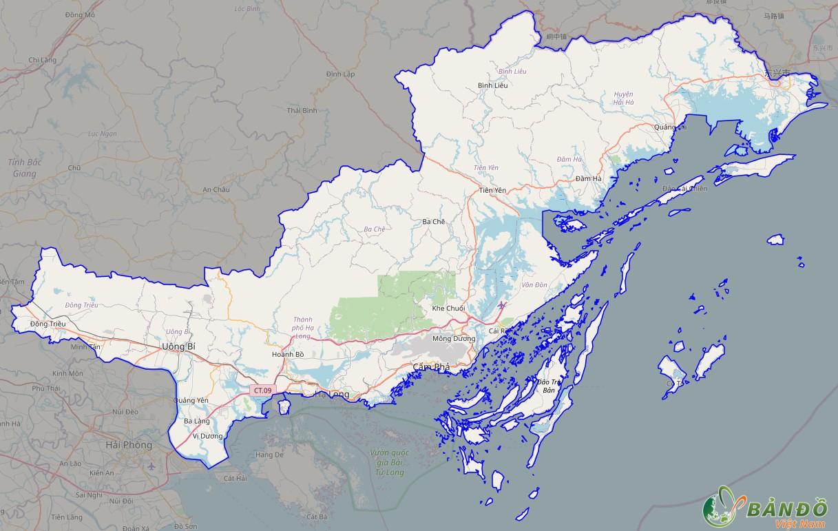 Bản đồ tỉnh Quảng Ninh ở trên tảng Open Street Map