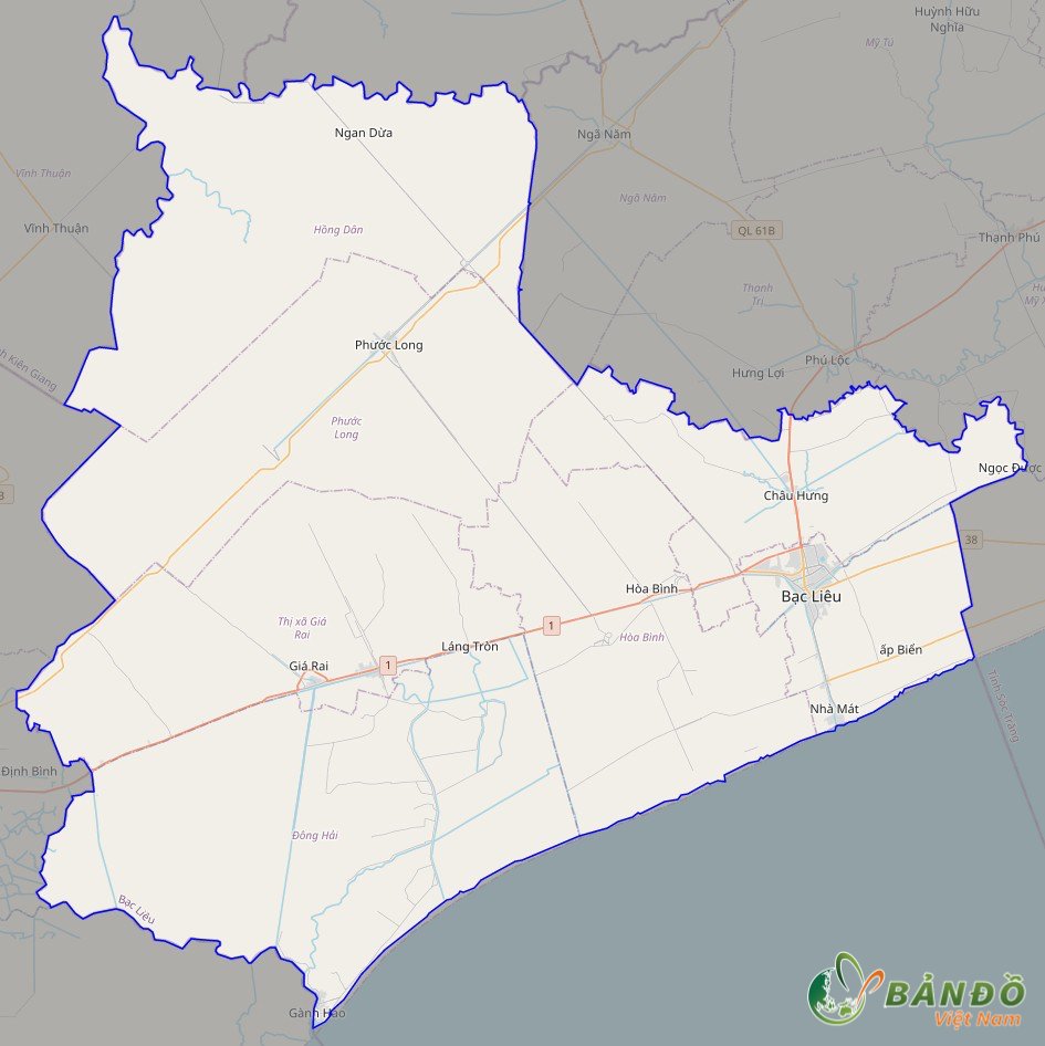 Bản đồ tỉnh Bạc Liêu ở trên nền tảng Open Street Map
