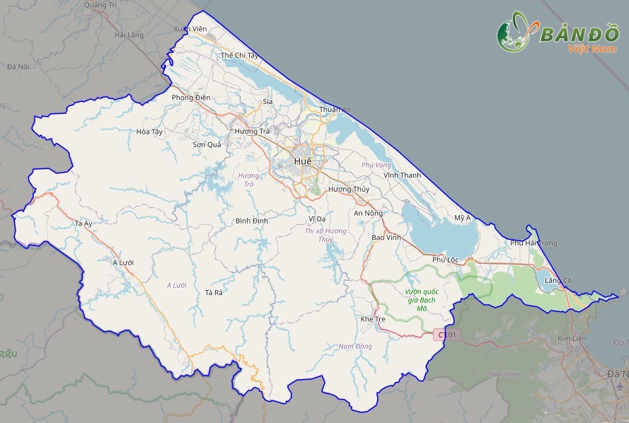 Bản đồ tỉnh Thừa Thiên Huế trên nền tảng Open Street Map
