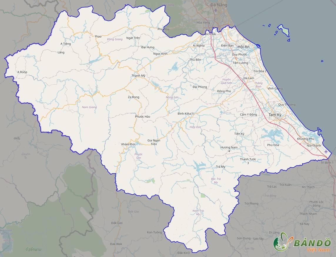 Bản đồ tỉnh Quảng Nam trên nền tảng Open Street Map