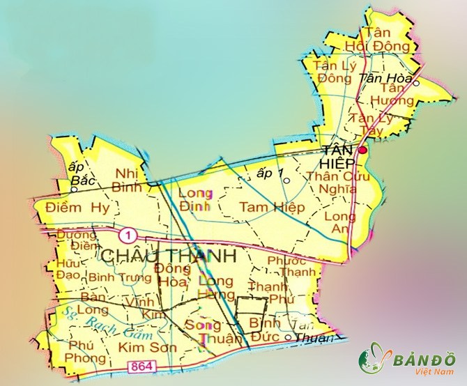 Bản đồ hành chính các xã và thị trấn tại Huyện Châu Thành