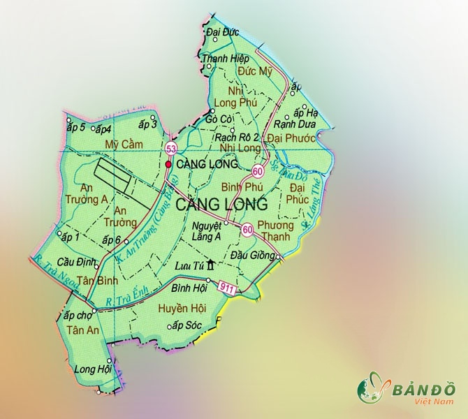 Bản đồ hành chính các xã và thị trấn tại Huyện Càng Long