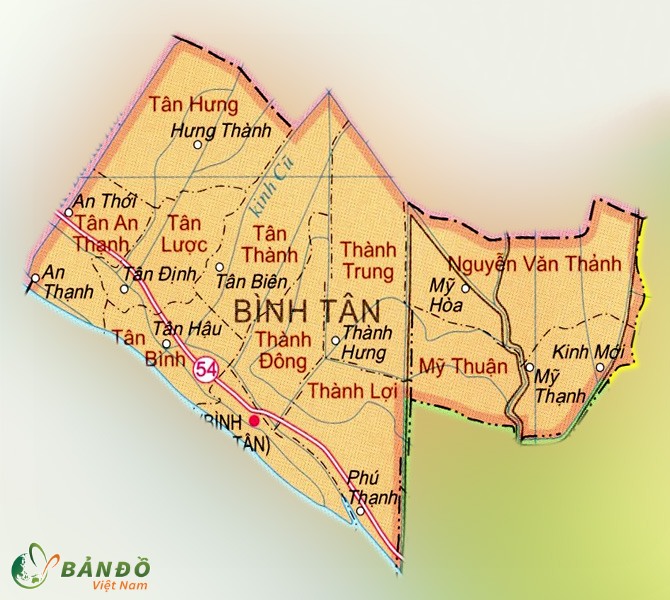 Bản đồ hành chính các xã tại Huyện Bình Tân