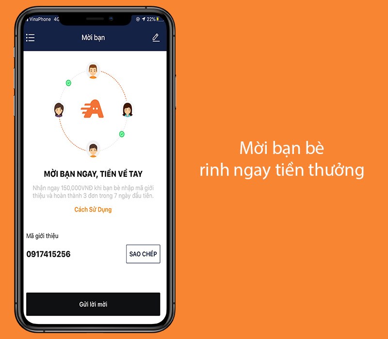 Mời bạn bè và nhận thưởng