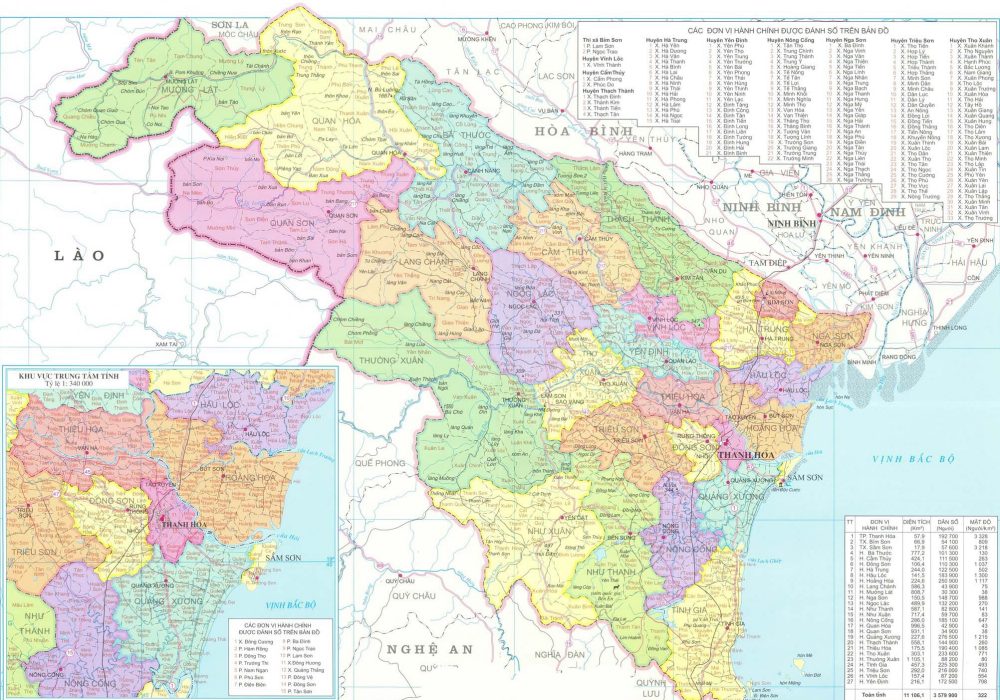 Bản đồ hành chính tỉnhThanh Hoá khổ lớn năm 2022