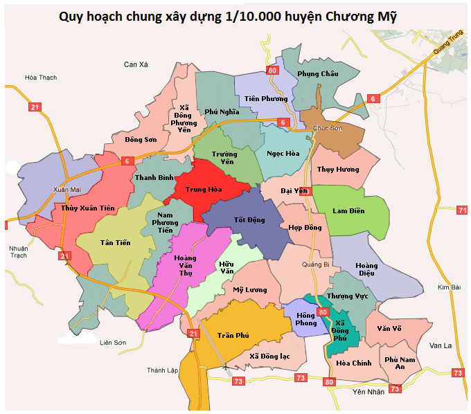 Bản đồ hành chính các xã tại huyện Chương Mỹ chi tiết