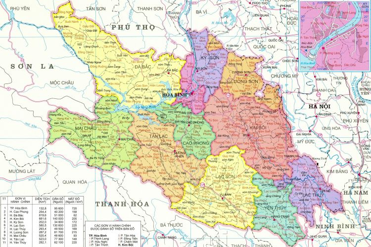Bản đồ hành chính các xã, huyện, thành phố trên địa bàn tỉnh Hoà Bình